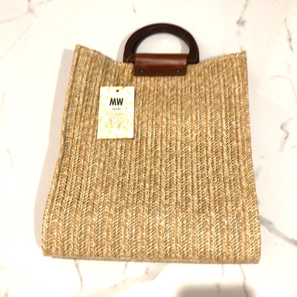 Most Wanted USALeather Trim WoodenStraw Satchel - Picture 4 of 7